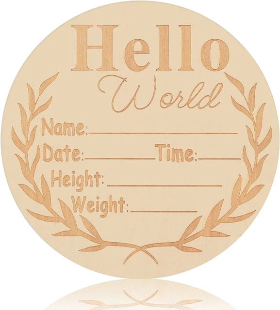Baby Announcement Sign - Hello World Newborn Sign, Wooden Baby Birth Announcemen