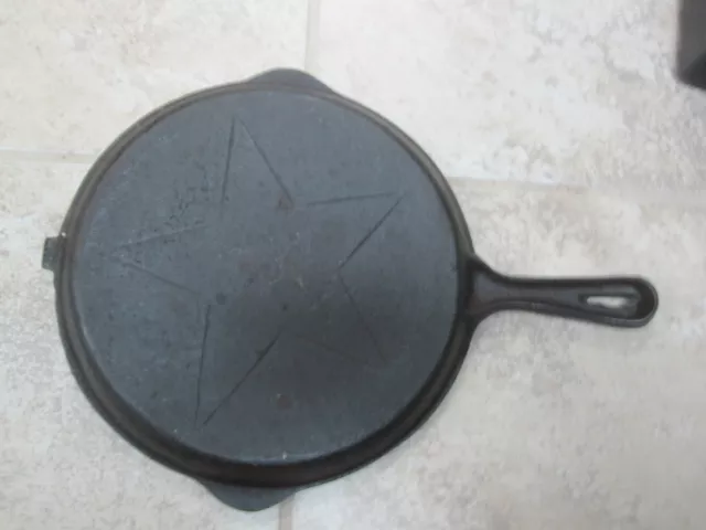 Vintage Cast Iron Cooker Pan LID ONLY Star Logo 9.25" Dia. With Handle