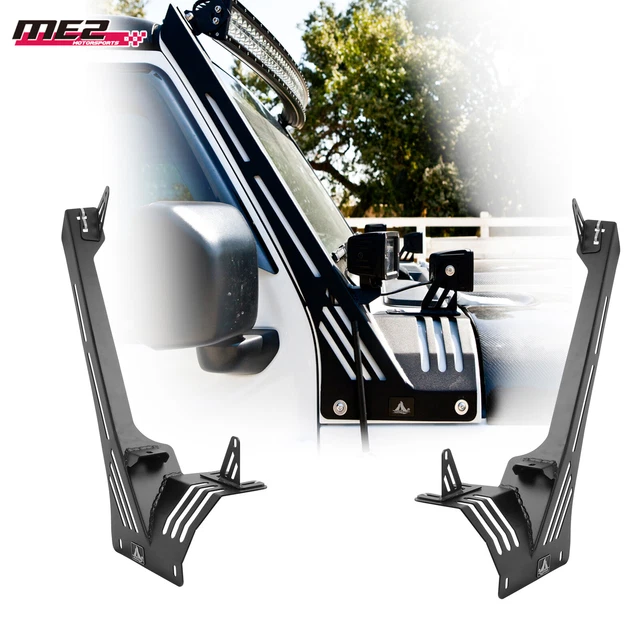 Hooke Road A-Pillar Light Mount Brackets For 2018-2024 Jeep Wrangler JL & Gladiator JT – Black Steel - View #2