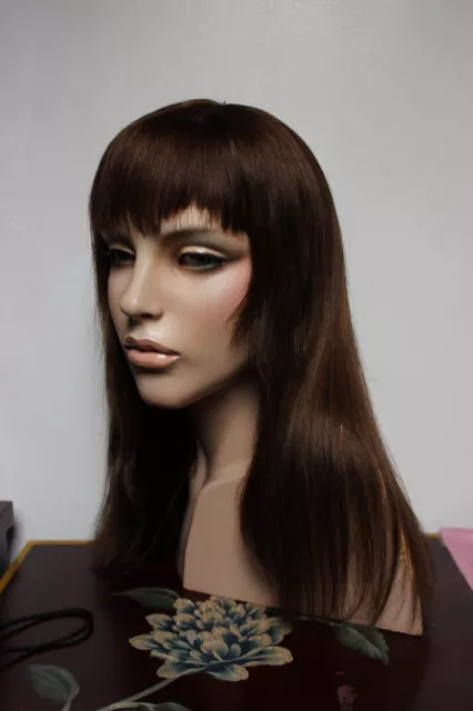 European human hair size small, xs brown #6 wig. mono cap, bangs. sheitel. European human hair size small, xs brown #6 wig. mono cap, bangs. sheitel.