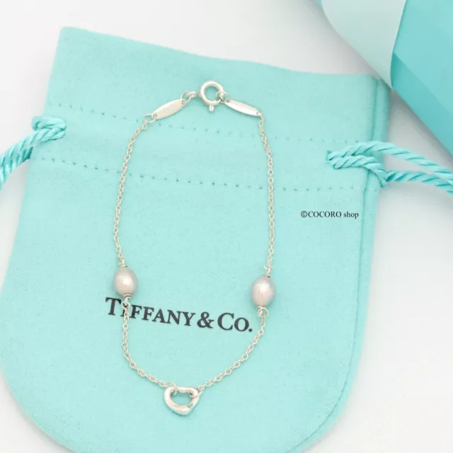 Tiffany & Co. Peretti Pink Pearl Open Heart Bracelet 7.1" Silver 925 w/Pouch 2