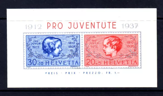 Switzerland Semi-Postal 1937 Scott# B89 Souvenir Sheet Unused VF