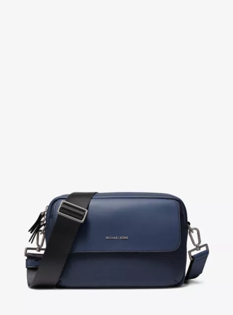 Michael Kors Hudson Blue Denim Pebbled Leather Utility Messenger Crossbody Bag
