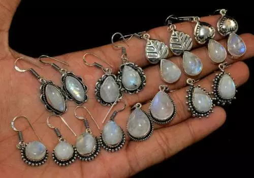 Rainbow Moonstone Gemstone 925 Sterling Silver Plated 50Pair Earrings Lot 5FE-17