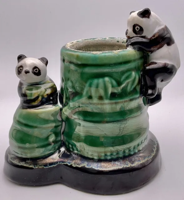 Vintage Fisherman’s  Fortune Vase Planter Ceramic #8 Lucky Bamboo Pandas  Green