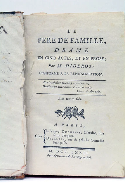DIDEROT (DENIS). LE père de Famille, drame en cinq actes, et en prose