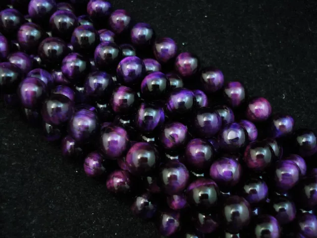 Purple Tiger Eye 8mm Round Gemstone Beads 35cm Strand DIY Jewellery FREE POSTAGE