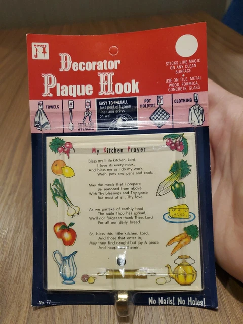 NOS Vintage Moore Decorator Kitchen Plaque Hook New Stick-On 1960s Vegetables
