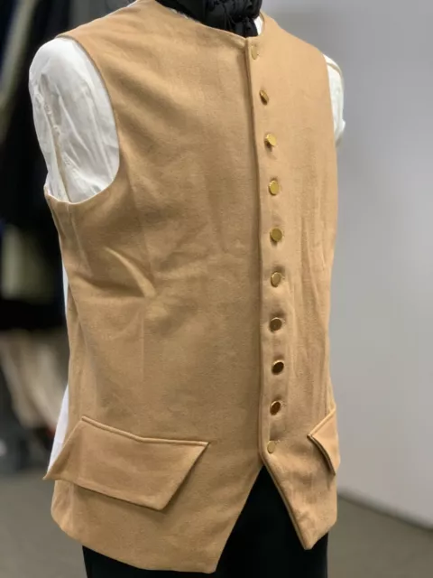 18th Century Waistcoat - Officer 42" chest Tan /Buff Wool, Colonial, NEW, brass