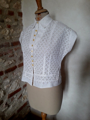ANCIEN CHEMISIER CORSAGE femme coton T.38/40 VINTAGE 50 cotton woman blouse S/M