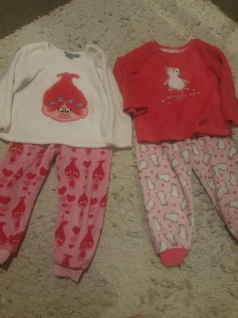 pigiami ragazze 3-4 anni pacchetto pile, caldo, troll, pinguino