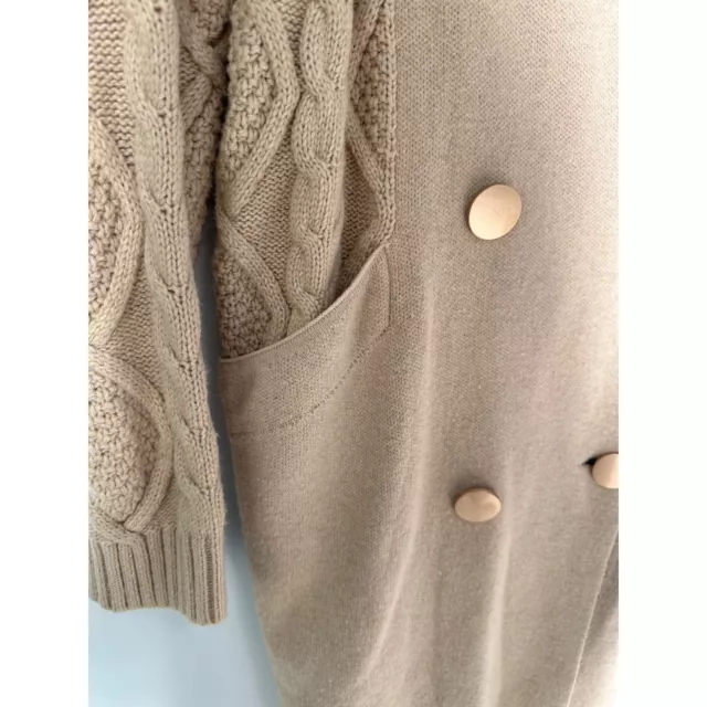 Ontwelfth Cable Knit Long Sleeve Trench Coat Womens S Tan Acrylic Blend Cozy 3