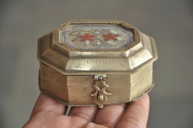 Old Brass Mirror Fitted 4 Compartment Small Betel Nut Box
