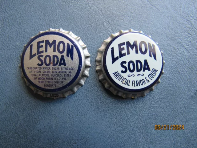 2 Different LEMON SODA Bottle Caps