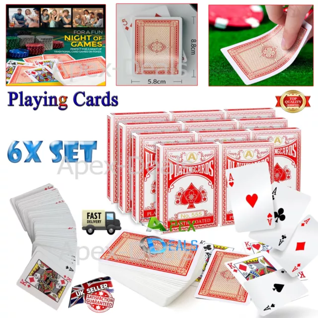 6x Packs Playing Cards Traditional Plastic Coated Deck Professional Poker Game..