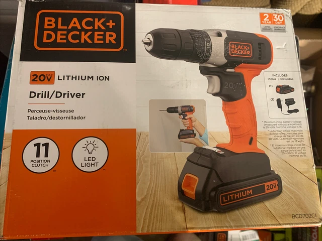 Black & Decker BCD702C1 20V MAX Li-Ion 3/8 in. Drill Driver Kit (1.5 Ah) New