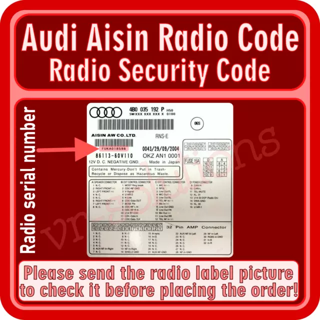 Audi Aisin Radio STEREO b6 Code plus a6 rns-e rs6 a4 b7 a3 navigation rnse TT