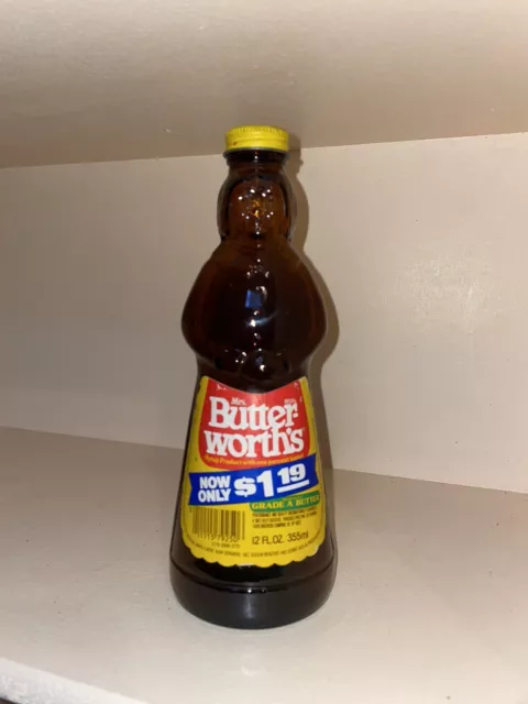 Rare Vtg 1984 Mrs. Butterworth's Syrup Glass 12 Oz Bottle with Label & Metal Cap