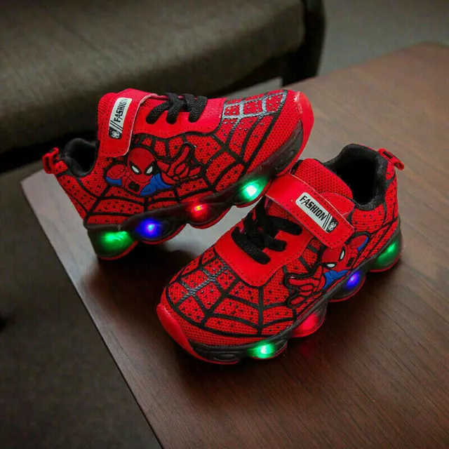 Children Kids Boys Girls Spiderman LED Trainers Shoes Flashing Light Up gift