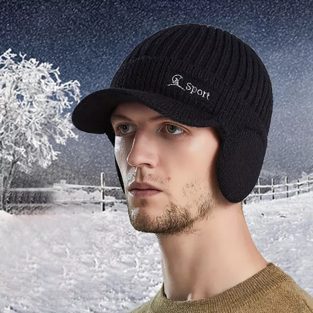 Men Winter Beanie Elastic Warm Ear Protection Knitted Hat Knit Hats Ski Caps