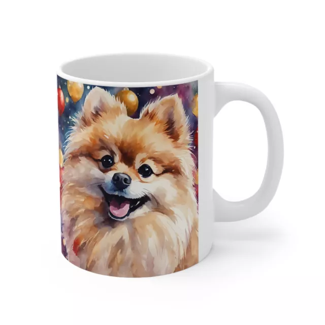 Cute Pomeranian Zoom in face Watercolor Mug Cup, Happy New Year Dog lover's gift