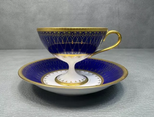 RARE Mikimoto Cobalt Blue and Gold Pedestal Cup and Saucer