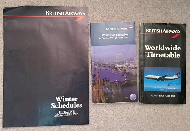 3X BRITISH AIRWAYS worldwide timetables from 1980s and 1990s £3.84 ...