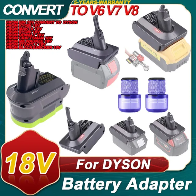 Adaptateur de batterie  Dewalt Einhell Makita 18V convertis en Dyson V6 V7 V8