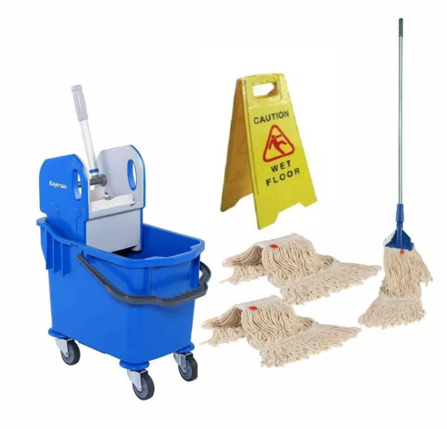 25L Ergo Kentucky Mop Bucket Set - Complete Mop - 2 Extra Refills & Sign