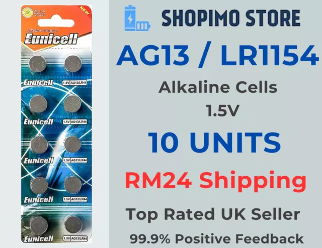 10 Piles Alcaline 1,5V Vinnic AG13 / LR44 / LR1154 / 1166A / 303 / 357