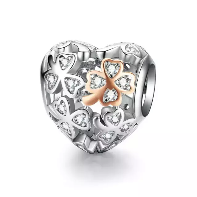 SOLID Sterling Silver Rose Gold Lucky Clover Heart Charm  by YOUnique Designs