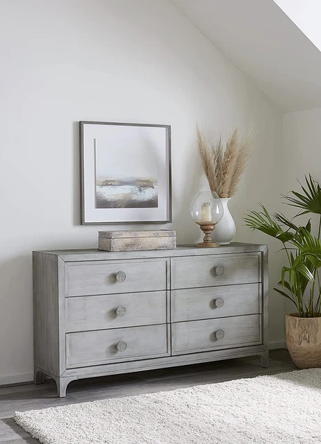 Solid Wood Dresser, 6-Drawer, Boho Chic - Washed White