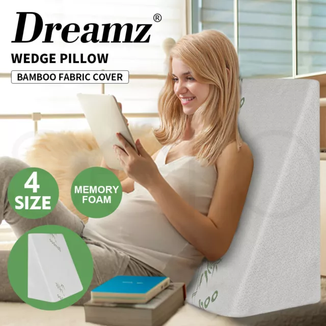 Dreamz Bedding Wedge Pillow Memory Foam Cushion Back Neck Support Bamboo Cover