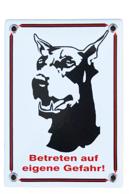 "Betreten auf eigene Gefahr" - Emailleschild Hund Türschild Warnung; Nr. 1009