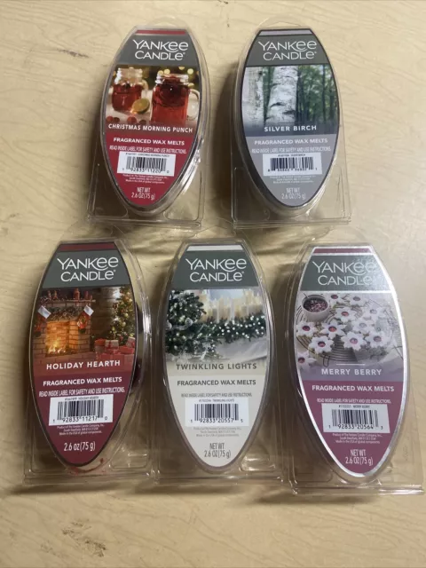 Lot 5 Pk Yankee Candle Assorted Holiday Fragranced Wax Melts 2.6 oz 30 melts  tl