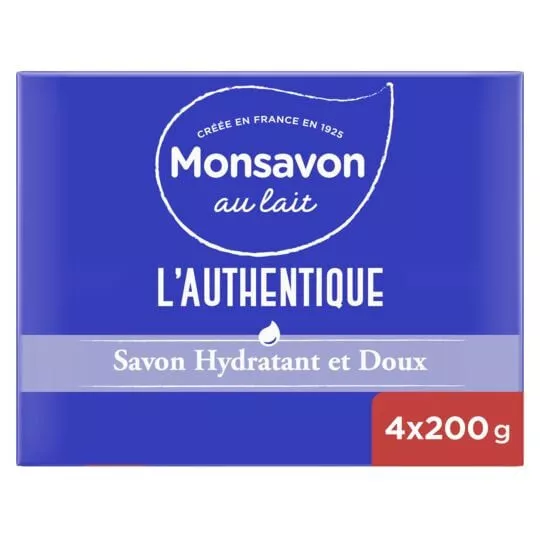 LOT DE 3 - MONSAVON - Savon au lait - paquet de 4 savons de 200 g