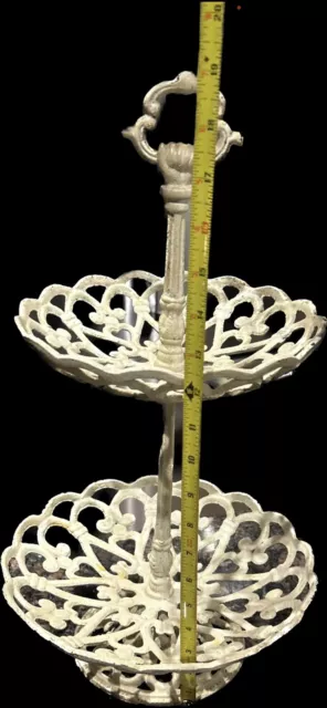 Cast Iron two Tiered Stand Unique Hand Holding Ring!  See Photos ~ Heavy 7 lbs.