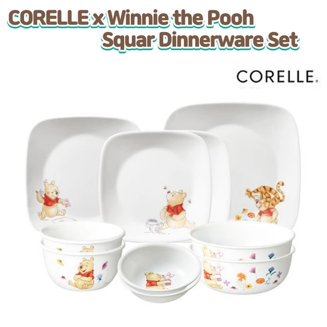 CORELLE X WINNIE the Pooh Squar Dinnerware 10p Set/Disney Plate,Bowl