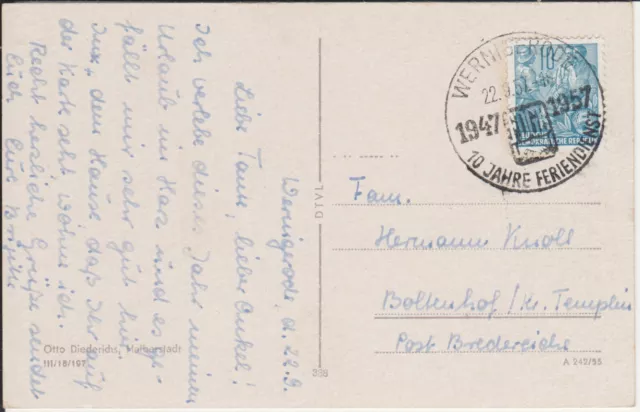 Klarer Handwerbestempel Wernigerode, 10 Jahre FDGB-Feriendienst 1957 a. pass. AK