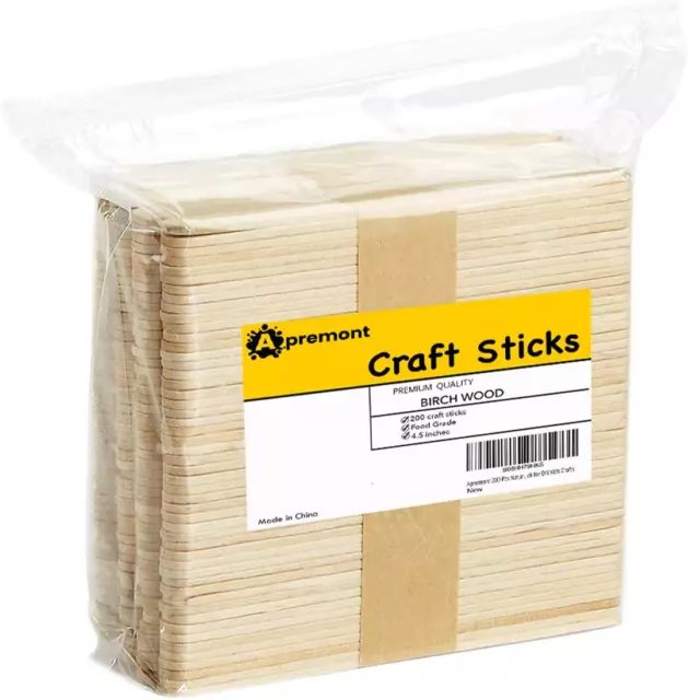 200 Pcs Natural Wooden Food Grade Craft Sticks - Ice Cream Stick - Popsicle - 4.