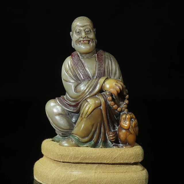 Chinese Exquisite Handmade Luohan carving Shoushan Stone Statue