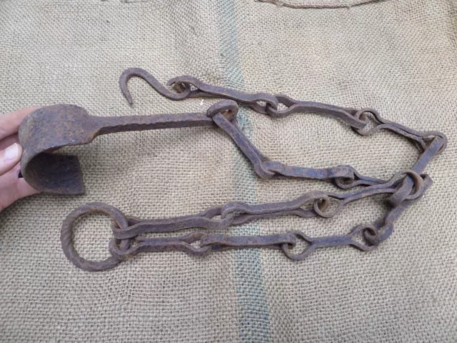 Huge Antique Chimney Chain Hearth Fireplace Cooking Trammel Hook Twisted Iron