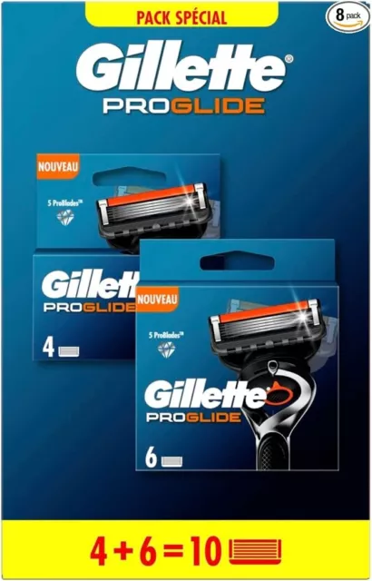 Pack 10 Lames GILLETTE "PROGLIDE" Recharge de Rasoir Fusion 5 Gilette Pro Glide