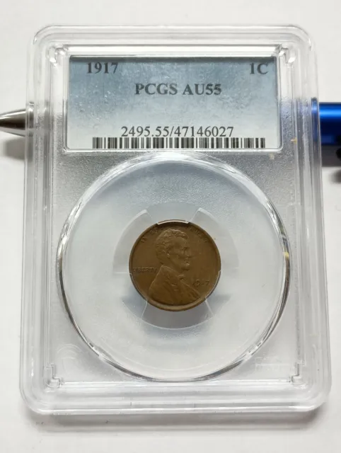 1917 Lincoln Wheat Cent Pcgs Au55