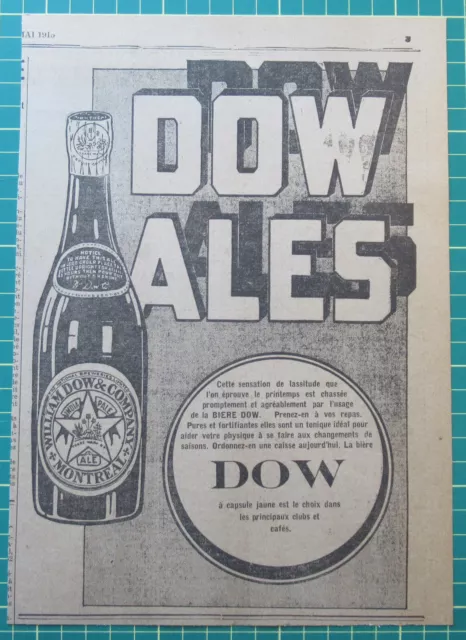 1913 French Canadian Dow Ale print ad Dow Biere Beer