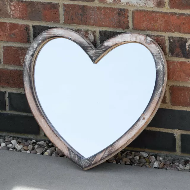 Solid Wooden 46cm Heart Shaped Mirror Wall Mounted Living Room Hallway Bedroom
