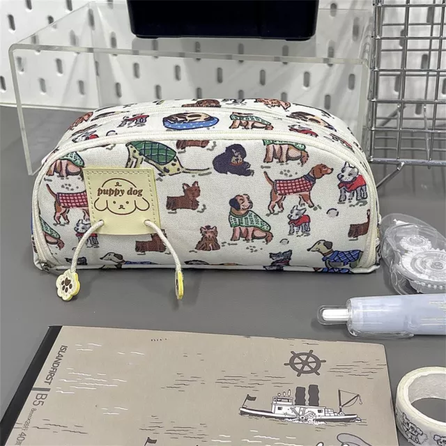 Canvas Pen Bag Puppy Print Stationery Bag Retro Pencil Case