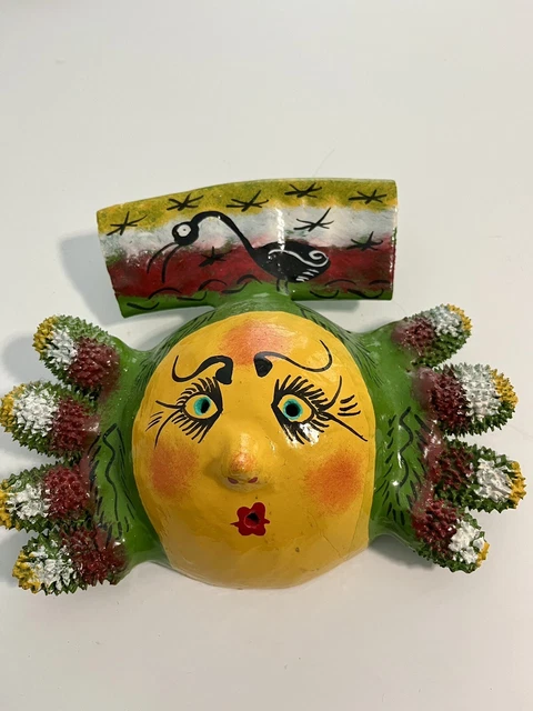 Mexican Coconut Mask Folk Art hand-painted Wall-hanging (#5)