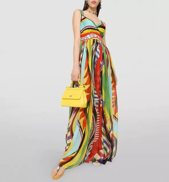 Dolce & Gabbbana Carretto Silk Print Maxi Dress Size 42 (US 6) NWT Multicolor