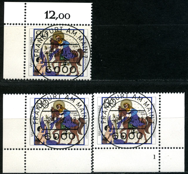 Bund Eckrand "Weihnachten 1984", 3 verschied, Form-Nr 1, MiNr 1233